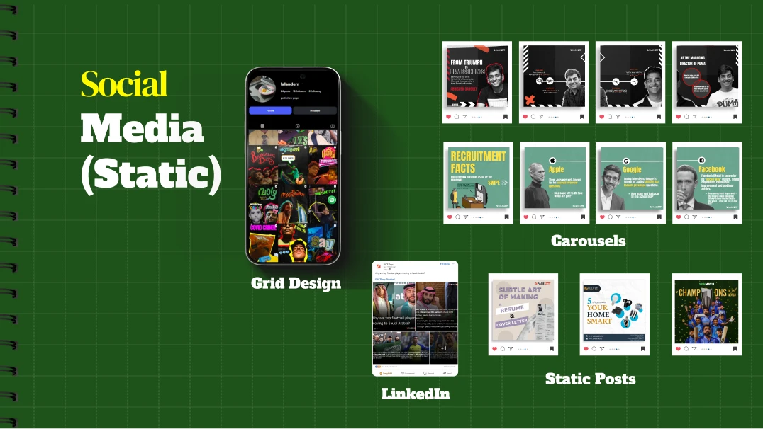 Static social media posts, grid design and carousels